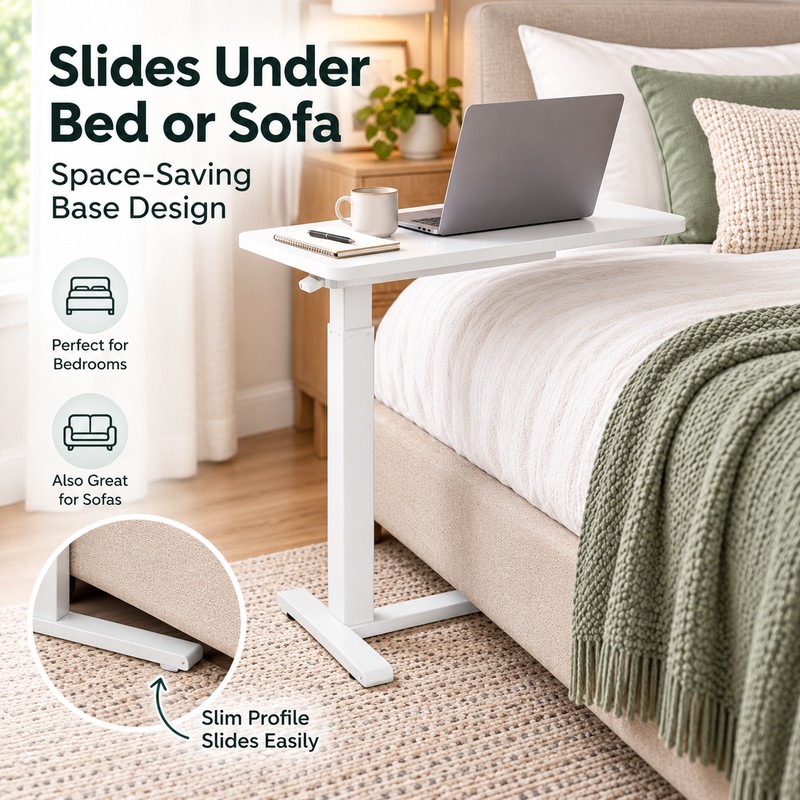 Adjustable Overbed Laptop Table – Rolling Bedside Desk with Casters