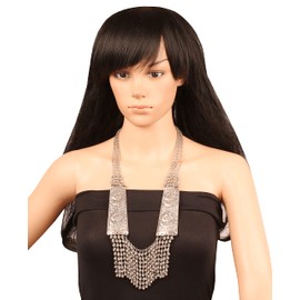 Touchstone New Indian Bollywood Oxidized Collection Pretty Stylish Workmanship Peacock Motif Tribal Gypsy Designer Jewelry Metallic Frill Necklace in Oxidized Silver Tone for Women.