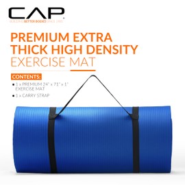CAP High Density Exercise Mat with strap, 74"x24"x1 - Blue