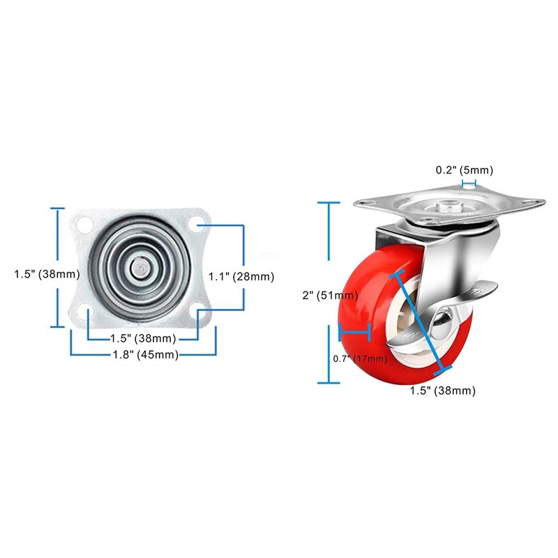 1.5 Inch Caster Wheels, Heavy Duty Casters Wheels with Brake