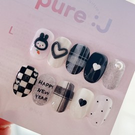 ❷⓿❷❸Black RabbitHandmade Nail Tips  - Stelletto / ❷⓿❷❸흑토끼수제네일팁  - 스텔레토