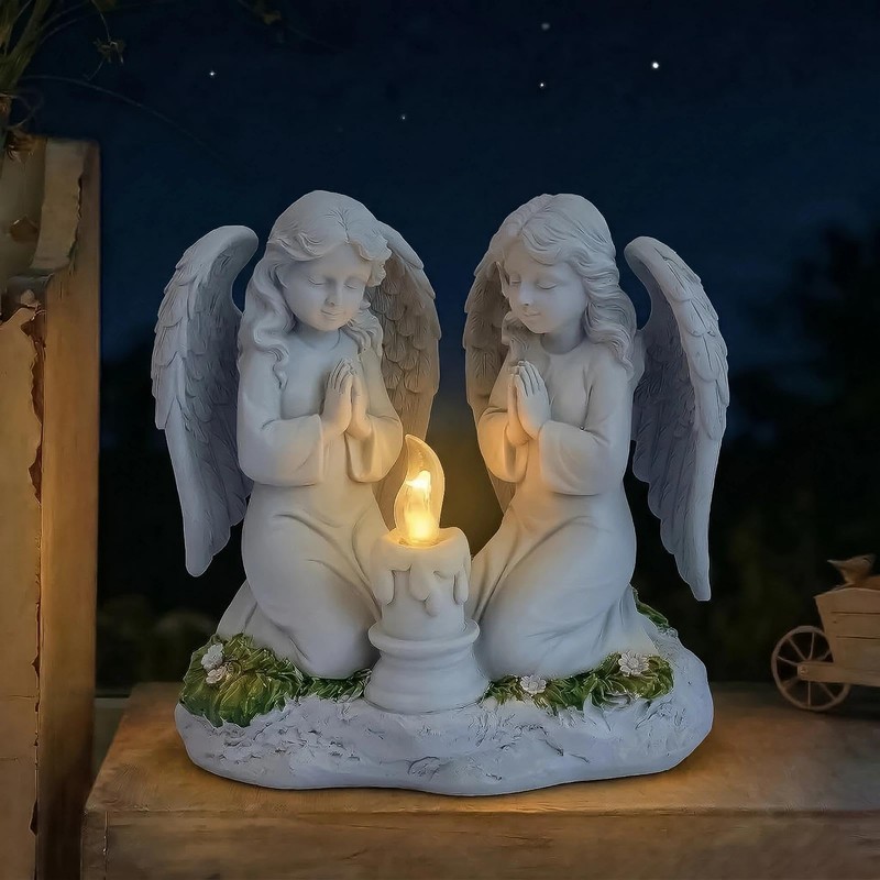 Solar Powered Twin Angel Garden Statue 6.49 Inch - Waterproof