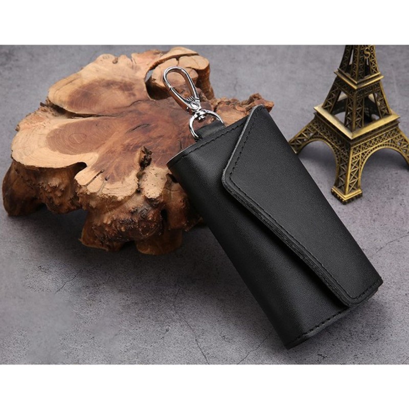 QIUPFGUT Leather Key Bag Key Organiser, black