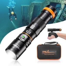ORCATORCH DC710 Scuba Dive Light Type C Rechargeable, 3000 Lumens Super Bright Underwater Flashlight, IP68 Waterproof Submersible Torch with WS02 Wrist Strap Mount for Hands-Free Diving