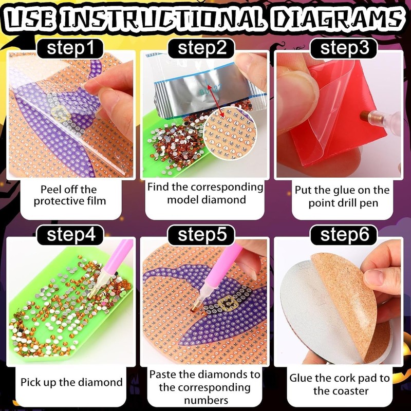 Axquilon 8 Pcs Halloween Diamond Art Coasters Kit for Adults