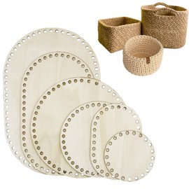 WANYI Pack of 6 Bag Base for Crocheting, Basket Base for Crocheting, Wooden Base with Holes, Round/Oval Basket Weaving Set for DIY Handbag Basket Weaving Supplies Home Decoration