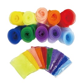 Fluttering Ritomic Chiffon Scarf, 23.6 inches (60 cm), Set of 10 Colors, Dance, Organza, Children, Colorful (Set of 10 Colors)