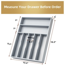 Besilord Silverware Organizer Kitchen Drawer Organizer Utensil Organizer Bamboo Silverware Holder Cutlery Organizer in Drawer Flatware Organizer Tray(7 slots, Gray