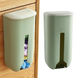Plastic Bag Holder and Dispenser, Visible Bottom Opening, Stainless Steel, Wall Mount, Grocery Bag Saver (Green)
