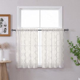 OWENIE - Cortinas transparentes de cocina de 36 pulgadas de largo, juego de 2 paneles, cortinas pequeñas de media ventana, cortina corta con clip jacquard aireado para ventana pequeña, 2 piezas cada