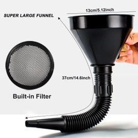 3 Pcs Automotive Funnels Set Wide Mouth Fuel Funnels Plastic Long Neck Oil Funnel Flexible Right Angle Funnels with Detachable Spout and Filter for Filling Coolant Gasoline Water Engine Oil