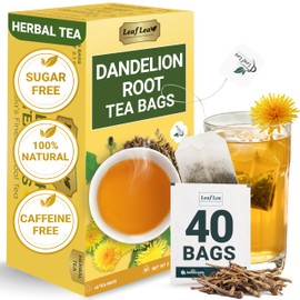 LeafLea 40 Dandelion Root Tea Bags, Dandelion Tea Supports Wellness and a Balanced Lifestyle, Natural Dried Dandelion Root, Vegan, No Sugar, Caffeine-Free