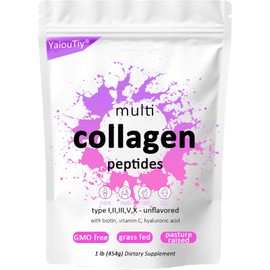 Multi Collagen Peptides Powder 16oz (1 Pack) - Hydrolyzed Collagen Types I, II, III, V, X for Skin, Hair, Nails & Joint Support - Unflavored, Gluten-Free, Easy to Mix - Non-GMO, Paleo Friendly