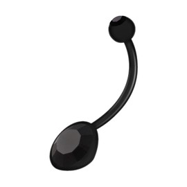 KJM FASHION Black Flexible Bioflex Pregnancy Belly Button Rings 14g 19mm Black Jet Crystals Long Length Barbell Belly Ring Jewellery 1214