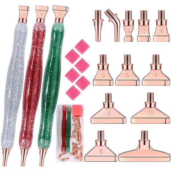 papasgix 5D DIAMOND PAINTING Pens Kits, Christmas colour Metal Drill Pen Tips with Multi Replacement Pen Heads, DIAMOND PAINTING Accessories Tools for DIY Craft Crystal Gifts -siliver
