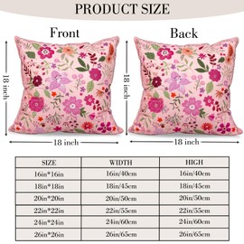 HZYKDWD Floral Pillow Covers 45x45 cm Set of 2,Pink Farmhouse Floral Pillow Covers Decor Double Sided Pattern Cushion Cover Soft Pillow Case Living Sofa Room Bed Porch Patio Square Pillow Cover