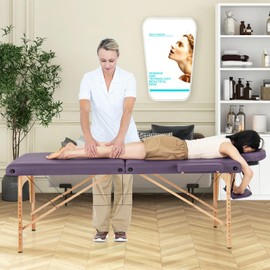Giantex Massage Table, Portable Massage Bed w/Carrying Case, 2-Section Salon Spa Facial Care Tattoo Bed, Height Adjustable, Wood Frame, Professional Massage Lash Bed for Eyelash Extension (Purple)