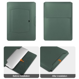 HoYiXi 13.3'' /13.6'' Laptop Sleeve Case Leather Bag with Stand Compatible with MacBook Pro 14/MacBook Air 13(M1 M2)/13.3'' Yoga/Dell XPS 13/HP/Matebook 14'' Laptop case, Green