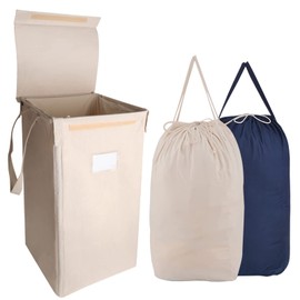 MCleanPin 210L Laundry Hamper with Lid and 2 Removable Liners, Collapsible Dirty Clothes Hamper for laundry and 2 Handles, Foldable Laundry Basket for Baby Nursery Hamper Dorm Room College, Beige