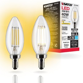 Satco LED Lamp, S21264 4B11/LED/927/CL/120V/E12, 4 Watt B11 Lightbulb, Clear; Candelabra Base; 90 CRI; 2700K; 120 Volt for Chandeliers,Ceiling Fan,Pendant,Wall sconces,residential,commercial (2 Pack)
