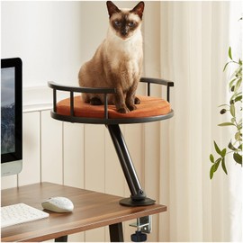 JuoPool Juopool Cat Desk Bed - Desktop Attachment Cat Perch for Home Office, Spinnable Indoor Mounted Desk Bed, Elevated Nest for Work, Kitten Furniture Accessories(Black)