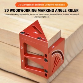 Uadme 3D Multi Angle Measuring Ruler, 45/90 Degree Aluminum Alloy Woodworking Square Protractor, Miter Triangle Rulers High Precision Layout Measuring Tool, for Engineer Carpenter(Red)