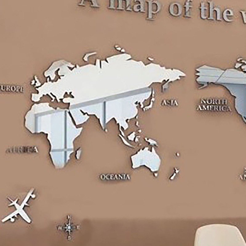 Acrylic Wall Stickers 3D World Map Wall Mirror Sticker for