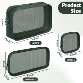 Puchifoda 8 Pcs Mesh Makeup Bag Nylon Zipper Pouch Clear Small Mesh Bags Travel Toiletry Bag Makeup Brush Holder Purse Organizer Pouches (Green, Small, Large, Medium)