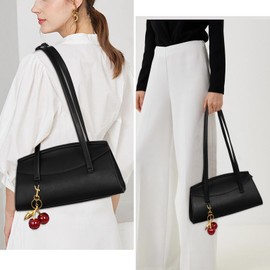 GETERUUV Shoulder Bag Black Purse for Women Cherry Bag Vegan Leather Hobo Handbag Brown Flap Shoulder Purse with Cherry Charm