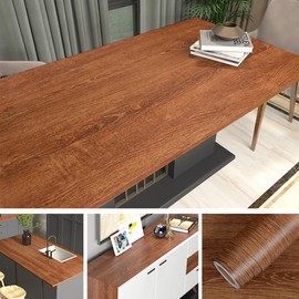 A-b-cil 206" X 16" Dark Wood Contact Paper Walnut Wood Wallpaper Peel and Stick Stickers Waterproof Kitchen Cabinet Contact Paper Wood Grain Vinyl Wrap