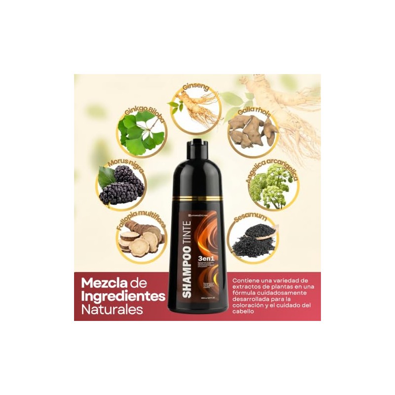 Shampoo con Tinte Instantáneo Cubre Canas Natural 500ml Ingredientes Naturales