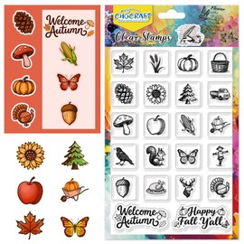 CHGCRAFT Autumn Icons Pattern Clear Stamps Plant and Animal Elements Print Transparent Embossing Silicone Stamp Seal for DIY Scrapbooking and Card Making Paper Craft Decor 6.3 × 4.3 Inch