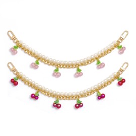 AGEN KGEN 2Pcs Purse Extender Chain, Gold Handbag Straps Cute Flower Cherry Pearl Metal Purse Strap Extender