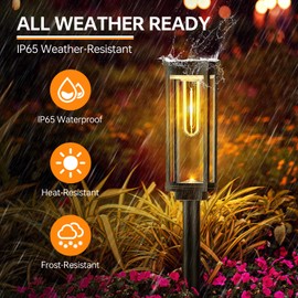 BITPOTT Outdoor Solar Pathway Lights 6 Pack, Bright Warm White Solar Powered Garden Lights Outside, Long Lasting Solar Landscape Lights for Walkway Path Yard Lawn Patio Decor