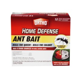 Ortho Home Defense Ant Bait Traps, Outdoor & Indoor Ant Killer, 10 Metal Stations with 4 Food-Based Attractants, Child-Resistant Design, Formulated with Abamectin B1, Ready-to-Use Bait Station