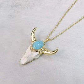 Vintage Bull Necklace Skull Jewelry - Boho Western Turquoise Necklace for Men & Women, December Birthstone