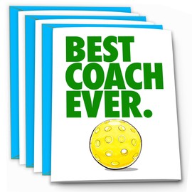 3-Pack Pickleball BEST COACH EVER Thanks Coach Card (5x7) Illustrated Sports Greeting Card and Envelope Awesome for Pickleball Player and Team Coach Appreciation - They'll Love 'Em!