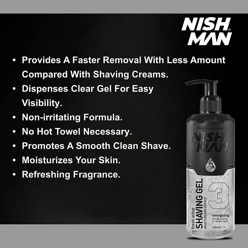 NISHMAN Shaving Gel 3 Fresh Active Shaving Gel Easy Shave