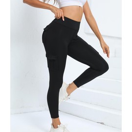 High Waist Yoga Leggings with 2 Pockets,Tummy Control Workout Running 2 Way Stretch Cargo Pocket Leggings