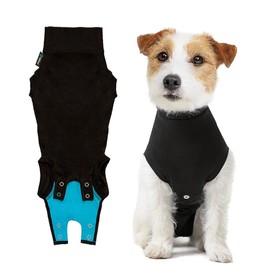 Suitical Recovery Suit for Dogs - Comfortable Post-Surgery Suit with Hold-Up System for Spay, Neuter, Skin Issues - Breathable, Cone-Free Option - Medium, Black - Neck to Base of Tail: 21.7 - 27.2 in