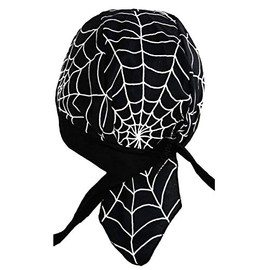 Spider Web Bandana Dorag Cap Black and White Motorcycle Durag Bikers Helmet Liner Cycling Head Wrap Hat