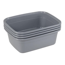 Bblina 12 Quarts Plastic Dish Pan, 4-Pack Rectangular Wash Basin Tubs, Grey