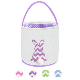 LEADTEAM Easter Basket for Kids,Easter Bunny Basket with Rabbit Tails, Easter Egg Hunting Bag Storage Gifts Toys Bucket Canvas Tote Party Decorations Easter Gifts (Purple)