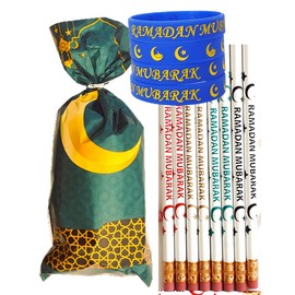 Ramadan Mubarak Pencils 48 + 48 Wristbands + 48 Goody Bags Set-Ramadan Gifts For Kids Favorite Happy Ramadan Kareem Decoration Arabic Novelty رمضان مبارك Islamic Muslim Quran Gifts