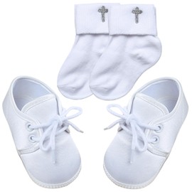 Booulfi Baby Boys' Booties Newborn for Christening Baptism Shoes and socks set 12-18M
