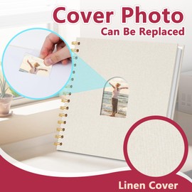 Scrapbook Photo Album Linen Cover, Hardcover Kraft White Pages Memory Book, for Travel Wedding Guest Book Christmas Baby Shower Beige 8 Inch 20 Pages