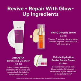 Murad Revive + Repair w/ Glow Up Ingredients - 3-Piece Set ($135 Value) - Regimen for Total Skin Health - AHA/BHA Cleanser 5.0Fl Oz, Glycolic Serum 1.0Fl Oz, Cellular Hydration Cream 0.25Fl Oz