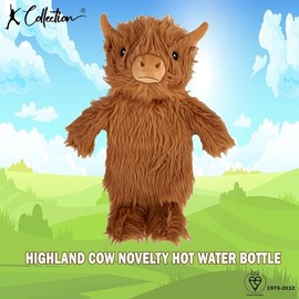 K Collection K Collection 3D Novelty Hot Water Bottle with Removable Cover - Highland Cow Design - Soft Plush Cover - Premium Natural Rubber