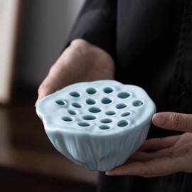 Lotus Shaped Flower Arrangement Vase Ceramic Flower Pot (Light Cyan)