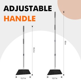 Heavy Duty Broom, 55" Long Handle, Outdoor Wide Angle Broom, Commercial Sweeper for Indoor Sweeping for Home, Garage, Kitchen, Office, Patio, Lobby, Patio, Lawn, Concrete